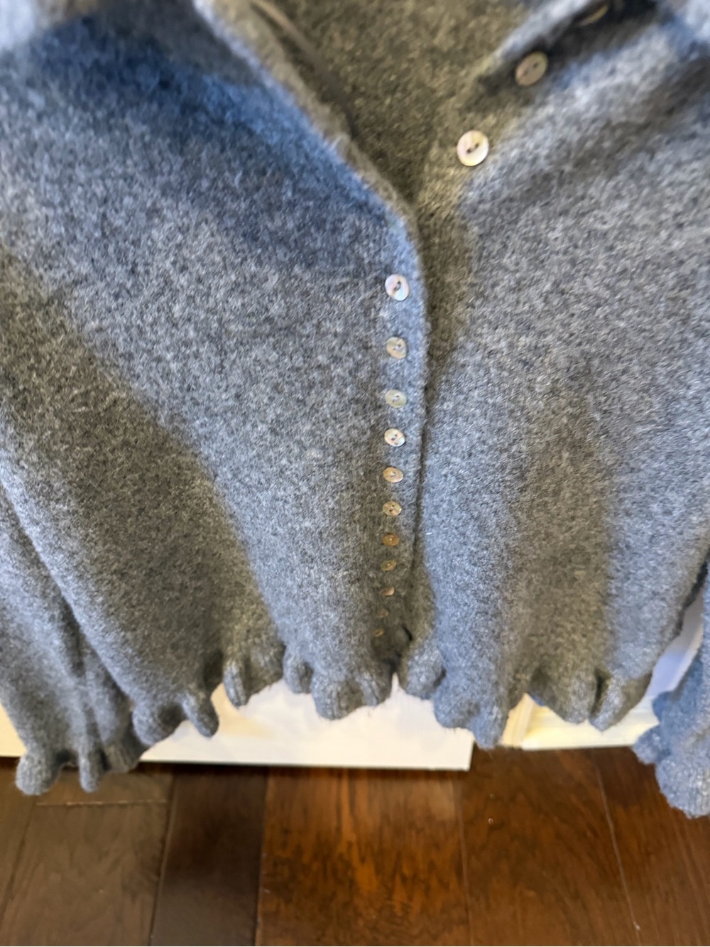 Zara Light Gray Ruffle-Trim Button Cardigan - Picture 2 of 5